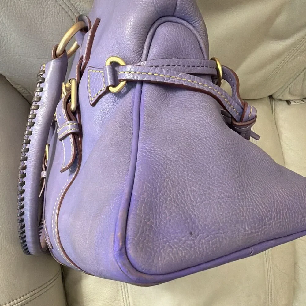 Dooney & Bourke Florentine Purple Domed Buckle Satchel Leather Bag RARE